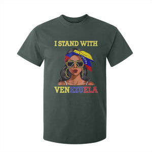 Stand With Venezuela Patriotic T Shirt For Kid Venezuelan Flag Empowering Afro Latina Messy Bun Bandana TS02 Dark Forest Green Print Your Wear