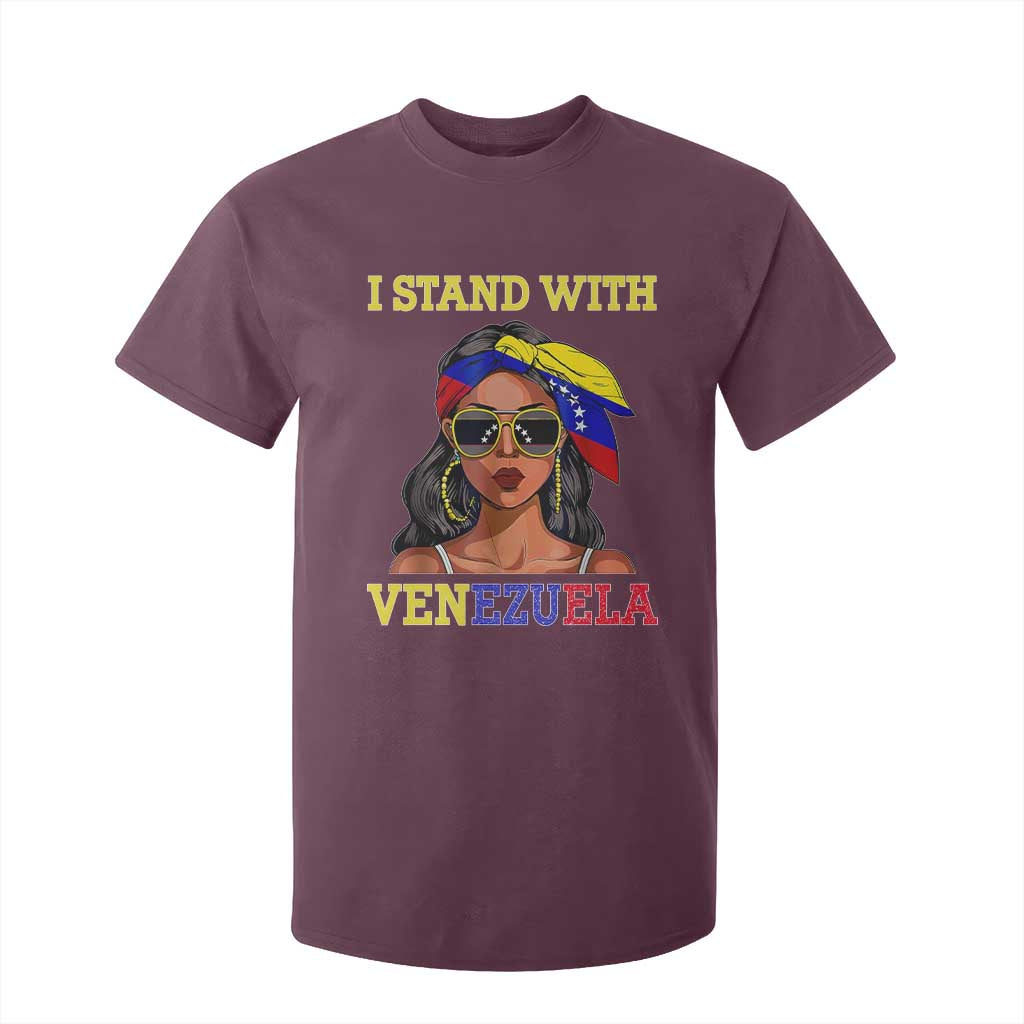 Stand With Venezuela Patriotic T Shirt For Kid Venezuelan Flag Empowering Afro Latina Messy Bun Bandana TS02 Maroon Print Your Wear