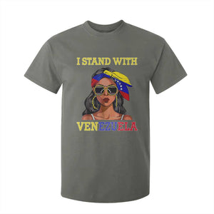 Stand With Venezuela Patriotic T Shirt For Kid Venezuelan Flag Empowering Afro Latina Messy Bun Bandana TS02 Military Green Print Your Wear