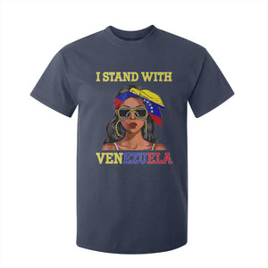 Stand With Venezuela Patriotic T Shirt For Kid Venezuelan Flag Empowering Afro Latina Messy Bun Bandana TS02 Navy Print Your Wear