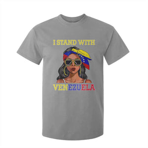 Stand With Venezuela Patriotic T Shirt For Kid Venezuelan Flag Empowering Afro Latina Messy Bun Bandana TS02 Sport Gray Print Your Wear