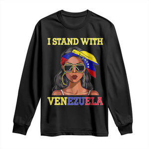 Stand With Venezuela Patriotic Long Sleeve Shirt Venezuelan Flag Empowering Afro Latina Messy Bun Bandana TS02 Black Print Your Wear