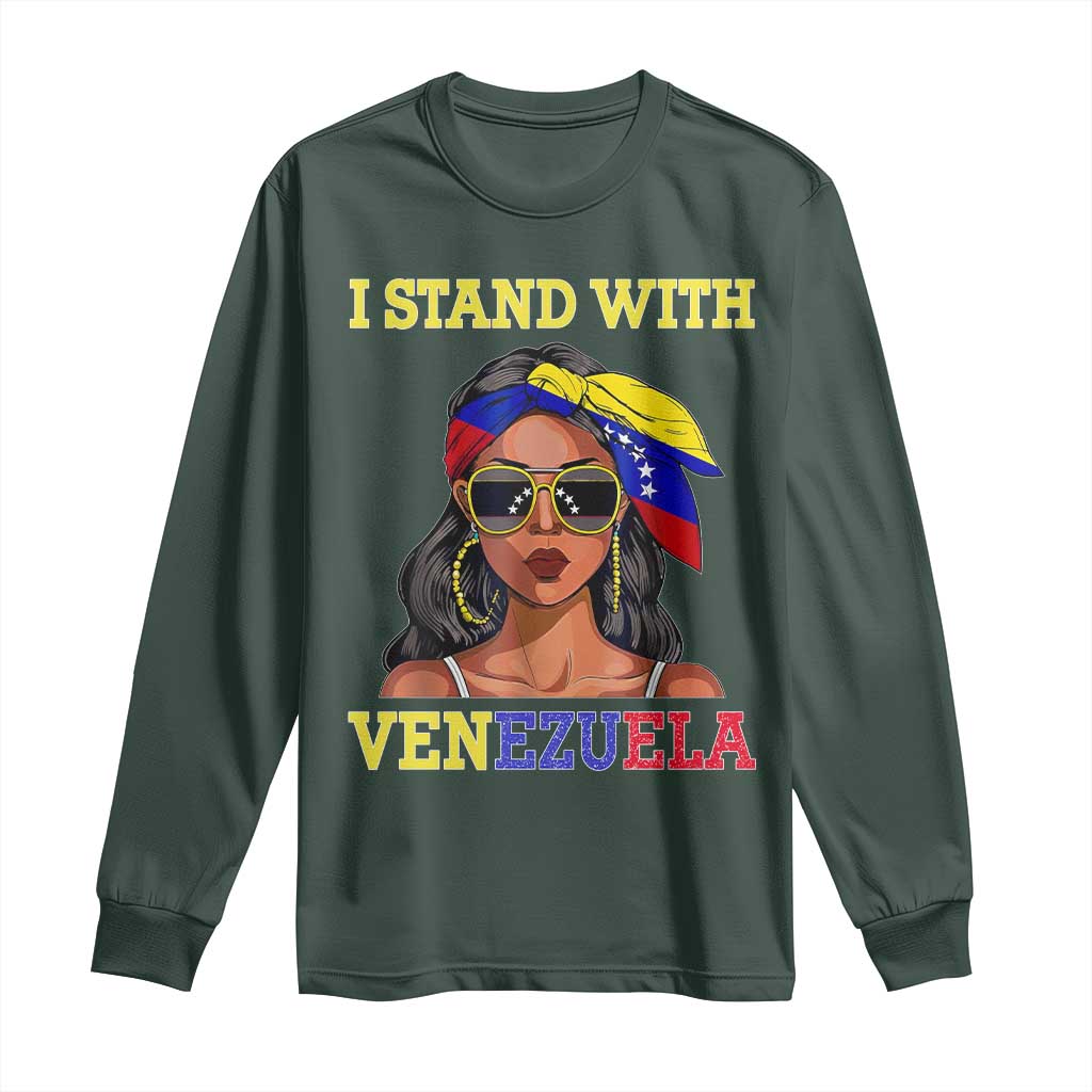 Stand With Venezuela Patriotic Long Sleeve Shirt Venezuelan Flag Empowering Afro Latina Messy Bun Bandana TS02 Dark Forest Green Print Your Wear