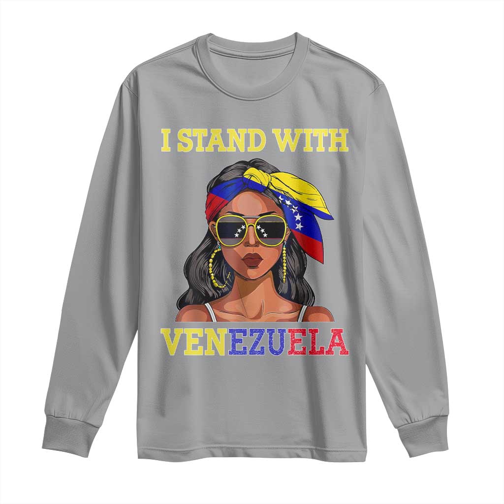 Stand With Venezuela Patriotic Long Sleeve Shirt Venezuelan Flag Empowering Afro Latina Messy Bun Bandana TS02 Sport Gray Print Your Wear