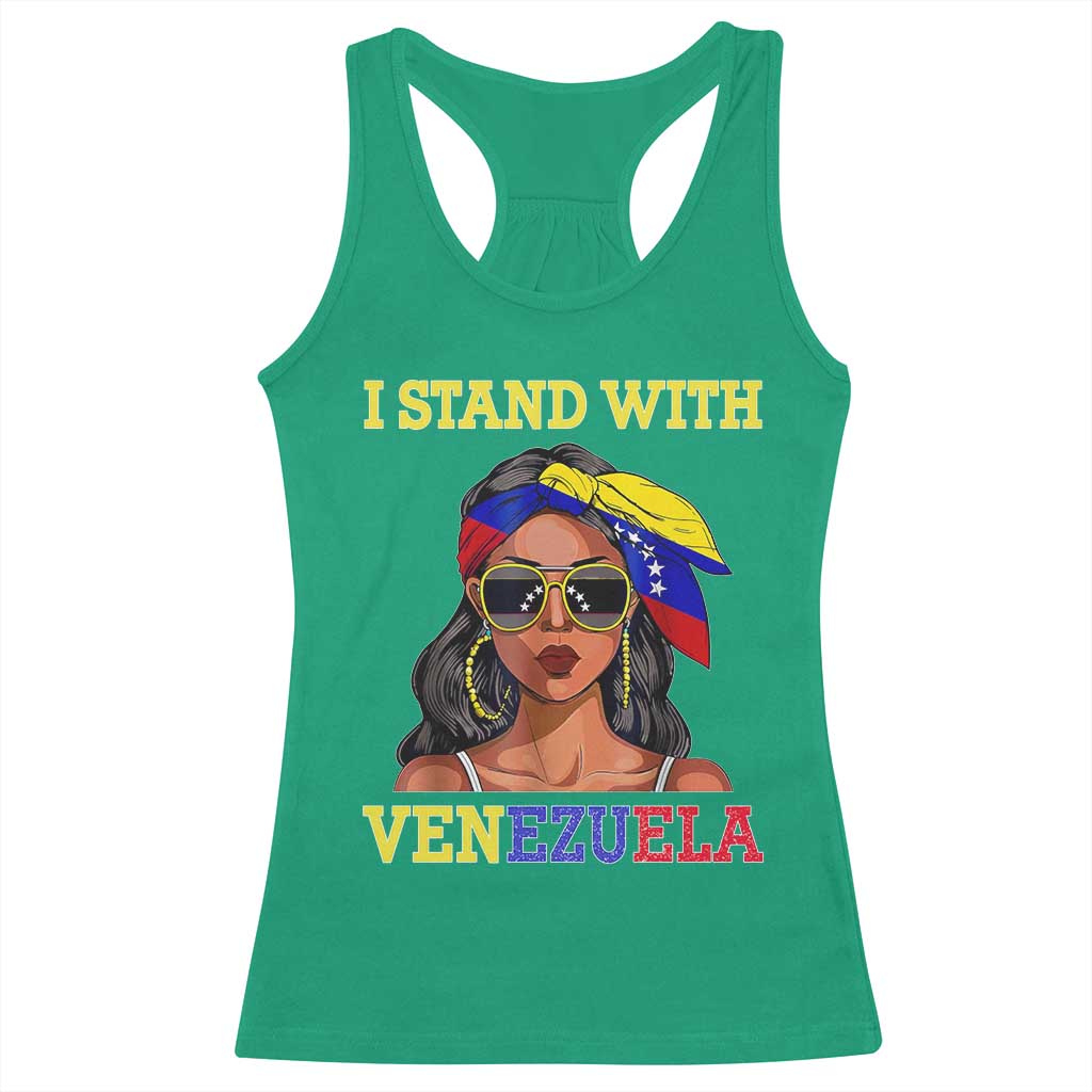 Stand With Venezuela Patriotic Racerback Tank Top Venezuelan Flag Empowering Afro Latina Messy Bun Bandana TS02 Irish Green Print Your Wear