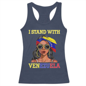 Stand With Venezuela Patriotic Racerback Tank Top Venezuelan Flag Empowering Afro Latina Messy Bun Bandana TS02 Navy Print Your Wear