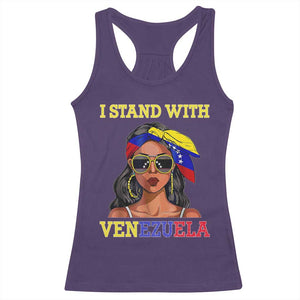 Stand With Venezuela Patriotic Racerback Tank Top Venezuelan Flag Empowering Afro Latina Messy Bun Bandana TS02 Purple Print Your Wear