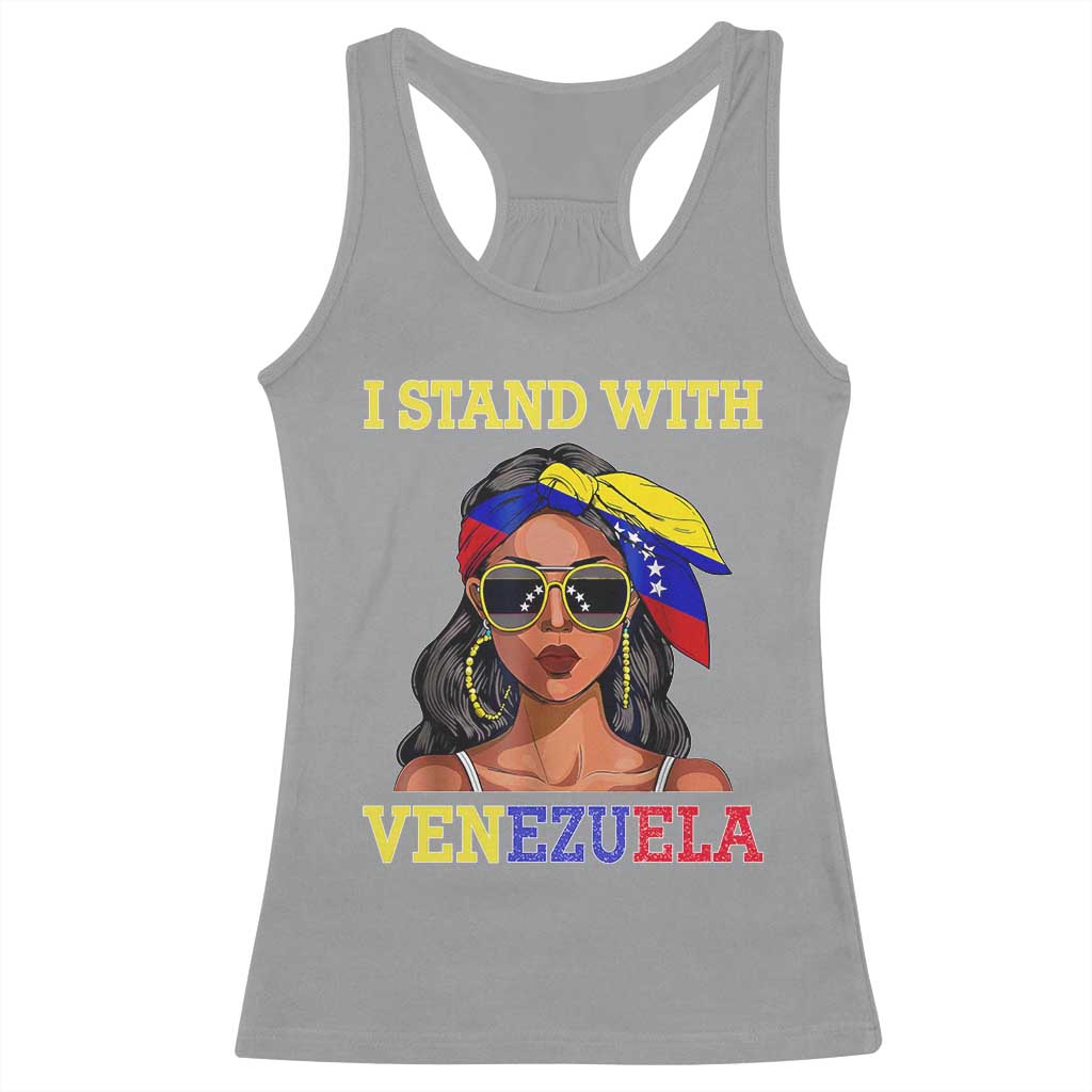 Stand With Venezuela Patriotic Racerback Tank Top Venezuelan Flag Empowering Afro Latina Messy Bun Bandana TS02 Sport Gray Print Your Wear