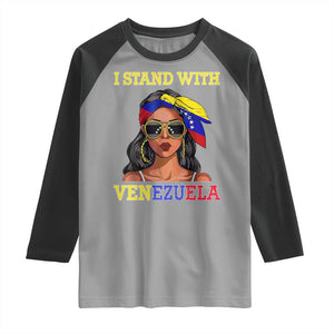 Stand With Venezuela Patriotic Raglan Shirt Venezuelan Flag Empowering Afro Latina Messy Bun Bandana TS02 Sport Gray Black Print Your Wear