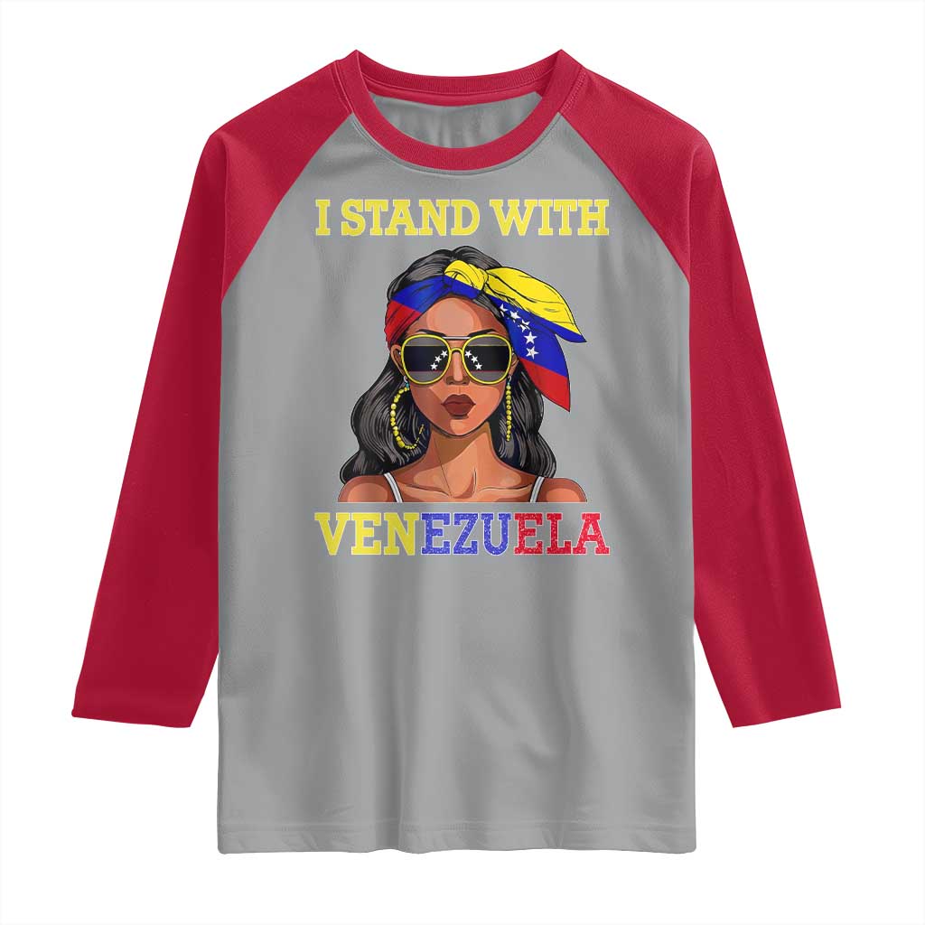 Stand With Venezuela Patriotic Raglan Shirt Venezuelan Flag Empowering Afro Latina Messy Bun Bandana TS02 Sport Gray Red Print Your Wear