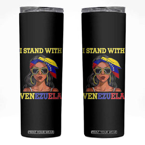 Stand With Venezuela Patriotic Skinny Tumbler Venezuelan Flag Empowering Afro Latina Messy Bun Bandana TS02 Black Print Your Wear
