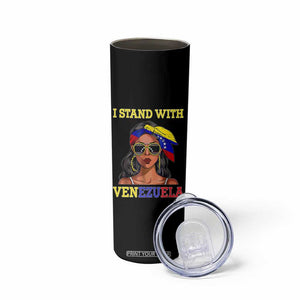 Stand With Venezuela Patriotic Skinny Tumbler Venezuelan Flag Empowering Afro Latina Messy Bun Bandana TS02 Print Your Wear