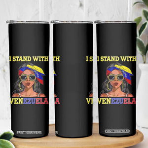 Stand With Venezuela Patriotic Skinny Tumbler Venezuelan Flag Empowering Afro Latina Messy Bun Bandana TS02 Print Your Wear