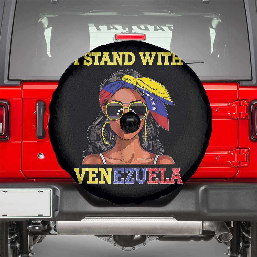 Stand With Venezuela Patriotic Spare Tire Cover Venezuelan Flag Empowering Afro Latina Messy Bun Bandana TS02 Black Print Your Wear