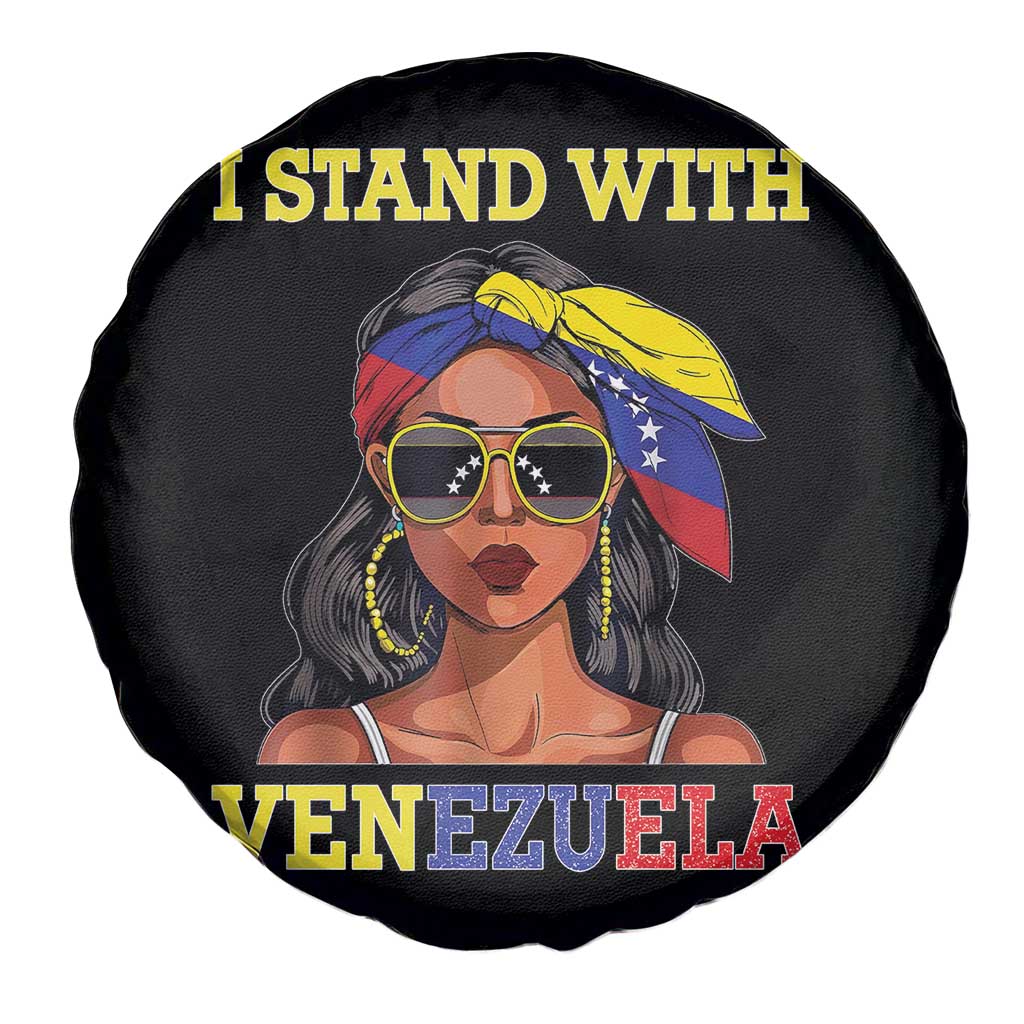 Stand With Venezuela Patriotic Spare Tire Cover Venezuelan Flag Empowering Afro Latina Messy Bun Bandana TS02 Print Your Wear