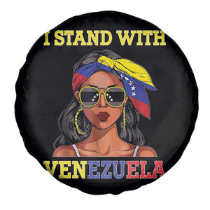 Stand With Venezuela Patriotic Spare Tire Cover Venezuelan Flag Empowering Afro Latina Messy Bun Bandana TS02 Print Your Wear