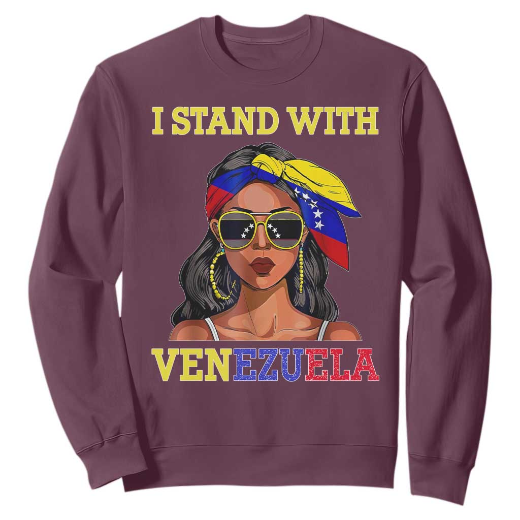 Stand With Venezuela Patriotic Sweatshirt Venezuelan Flag Empowering Afro Latina Messy Bun Bandana TS02 Maroon Print Your Wear