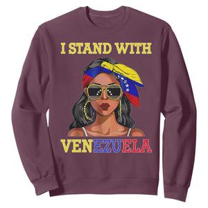 Stand With Venezuela Patriotic Sweatshirt Venezuelan Flag Empowering Afro Latina Messy Bun Bandana TS02 Maroon Print Your Wear