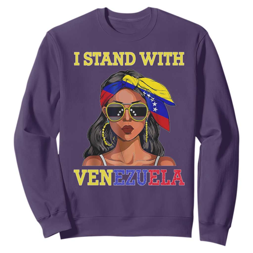 Stand With Venezuela Patriotic Sweatshirt Venezuelan Flag Empowering Afro Latina Messy Bun Bandana TS02 Purple Print Your Wear