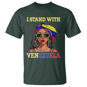 Stand With Venezuela Patriotic T Shirt Venezuelan Flag Empowering Afro Latina Messy Bun Bandana TS02 Dark Forest Green Print Your Wear
