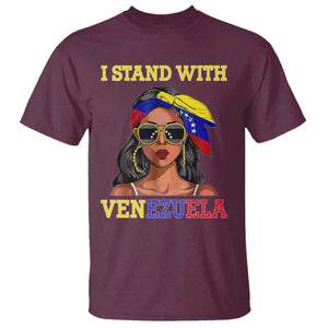 Stand With Venezuela Patriotic T Shirt Venezuelan Flag Empowering Afro Latina Messy Bun Bandana TS02 Maroon Print Your Wear
