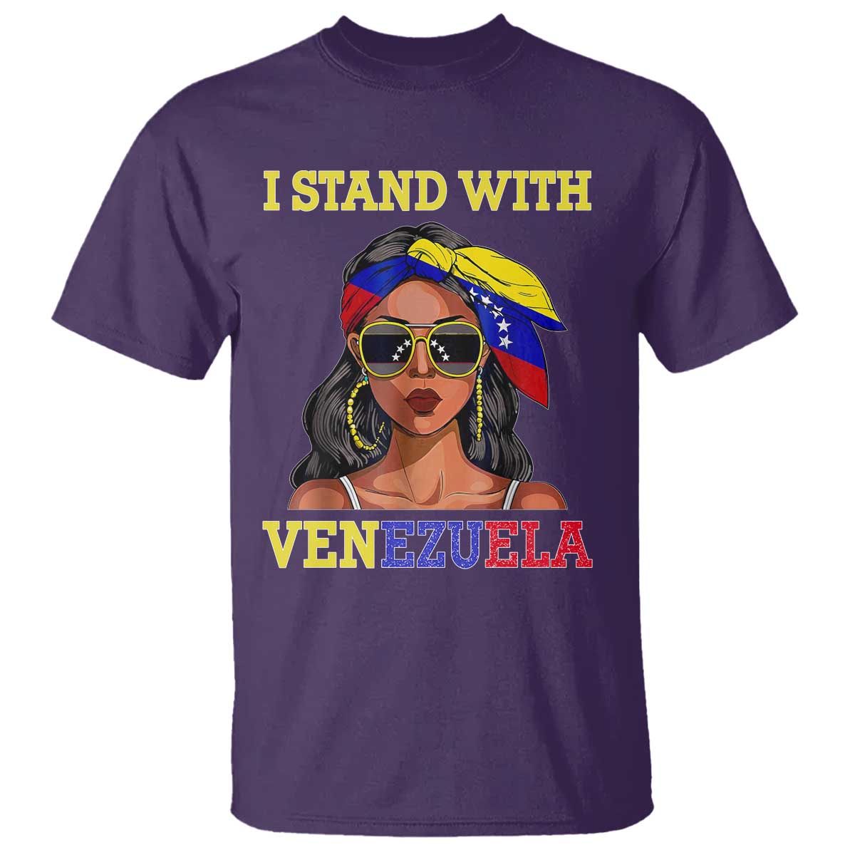 Stand With Venezuela Patriotic T Shirt Venezuelan Flag Empowering Afro Latina Messy Bun Bandana TS02 Purple Print Your Wear
