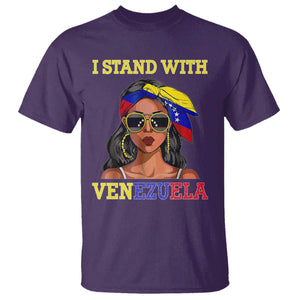 Stand With Venezuela Patriotic T Shirt Venezuelan Flag Empowering Afro Latina Messy Bun Bandana TS02 Purple Print Your Wear