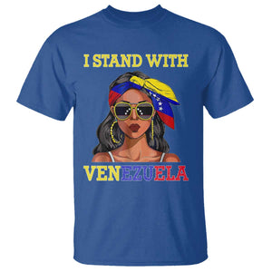 Stand With Venezuela Patriotic T Shirt Venezuelan Flag Empowering Afro Latina Messy Bun Bandana TS02 Royal Blue Print Your Wear