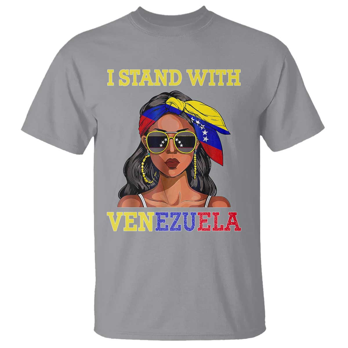 Stand With Venezuela Patriotic T Shirt Venezuelan Flag Empowering Afro Latina Messy Bun Bandana TS02 Sport Gray Print Your Wear