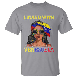 Stand With Venezuela Patriotic T Shirt Venezuelan Flag Empowering Afro Latina Messy Bun Bandana TS02 Sport Gray Print Your Wear