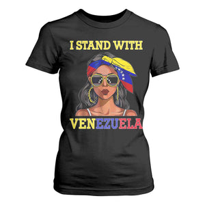 Stand With Venezuela Patriotic T Shirt For Women Venezuelan Flag Empowering Afro Latina Messy Bun Bandana TS02 Black Print Your Wear