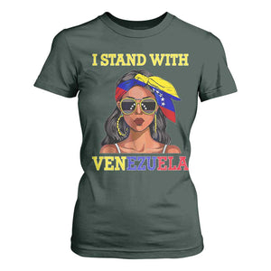 Stand With Venezuela Patriotic T Shirt For Women Venezuelan Flag Empowering Afro Latina Messy Bun Bandana TS02 Dark Forest Green Print Your Wear