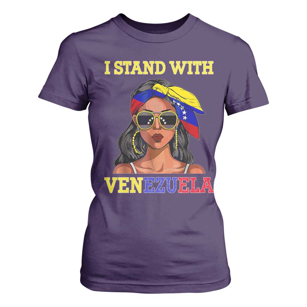 Stand With Venezuela Patriotic T Shirt For Women Venezuelan Flag Empowering Afro Latina Messy Bun Bandana TS02 Purple Print Your Wear