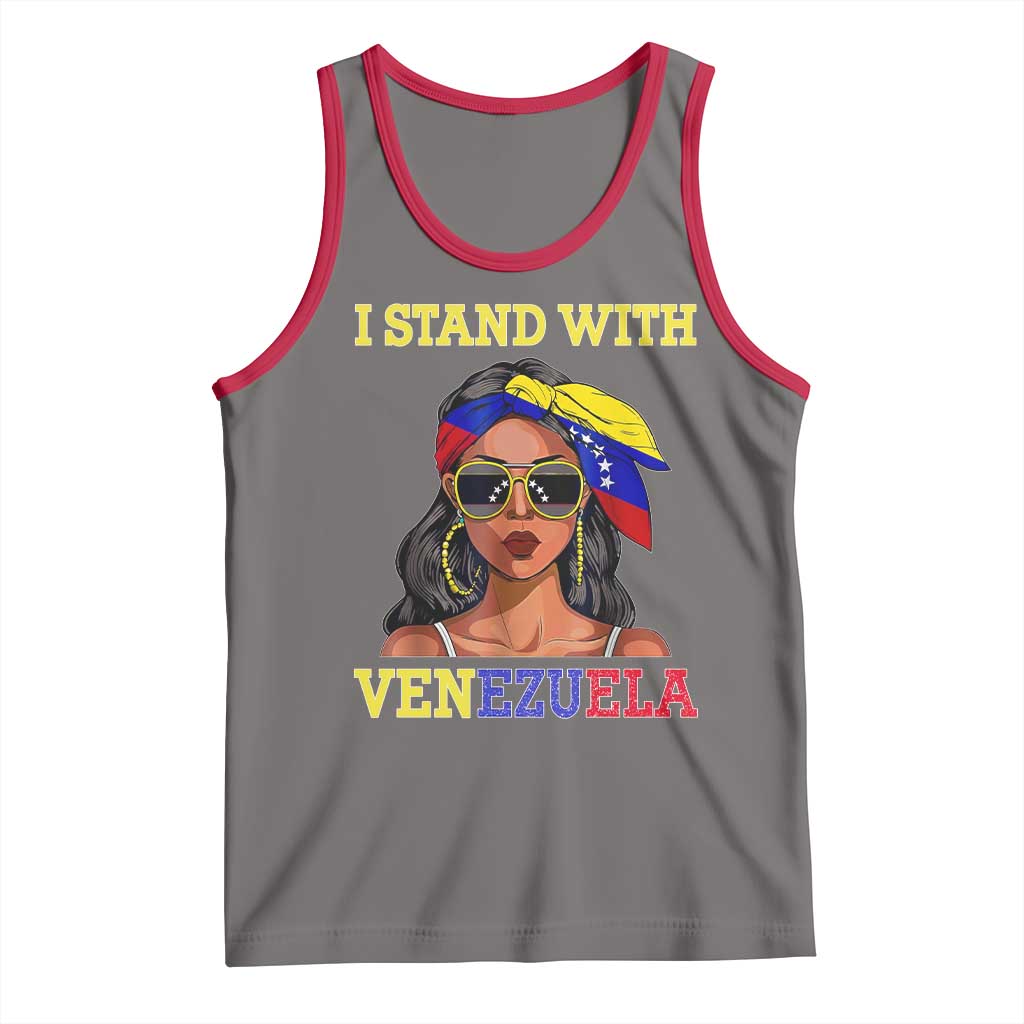 Stand With Venezuela Patriotic Tank Top Venezuelan Flag Empowering Afro Latina Messy Bun Bandana TS02 Deep Heather Red Print Your Wear