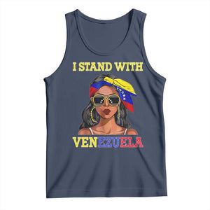 Stand With Venezuela Patriotic Tank Top Venezuelan Flag Empowering Afro Latina Messy Bun Bandana TS02 Navy Print Your Wear