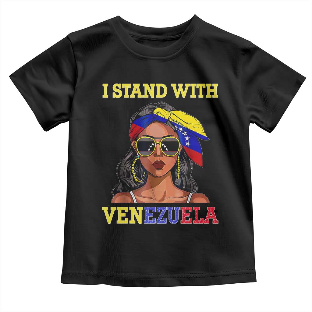 Stand With Venezuela Patriotic Toddler T Shirt Venezuelan Flag Empowering Afro Latina Messy Bun Bandana TS02 Black Print Your Wear
