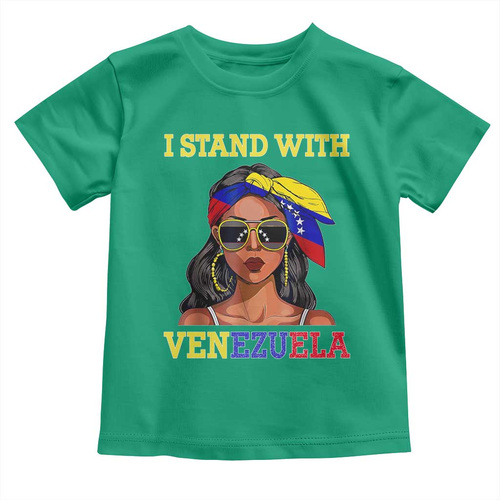 Stand With Venezuela Patriotic Toddler T Shirt Venezuelan Flag Empowering Afro Latina Messy Bun Bandana TS02 Irish Green Print Your Wear