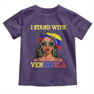 Stand With Venezuela Patriotic Toddler T Shirt Venezuelan Flag Empowering Afro Latina Messy Bun Bandana TS02 Purple Print Your Wear