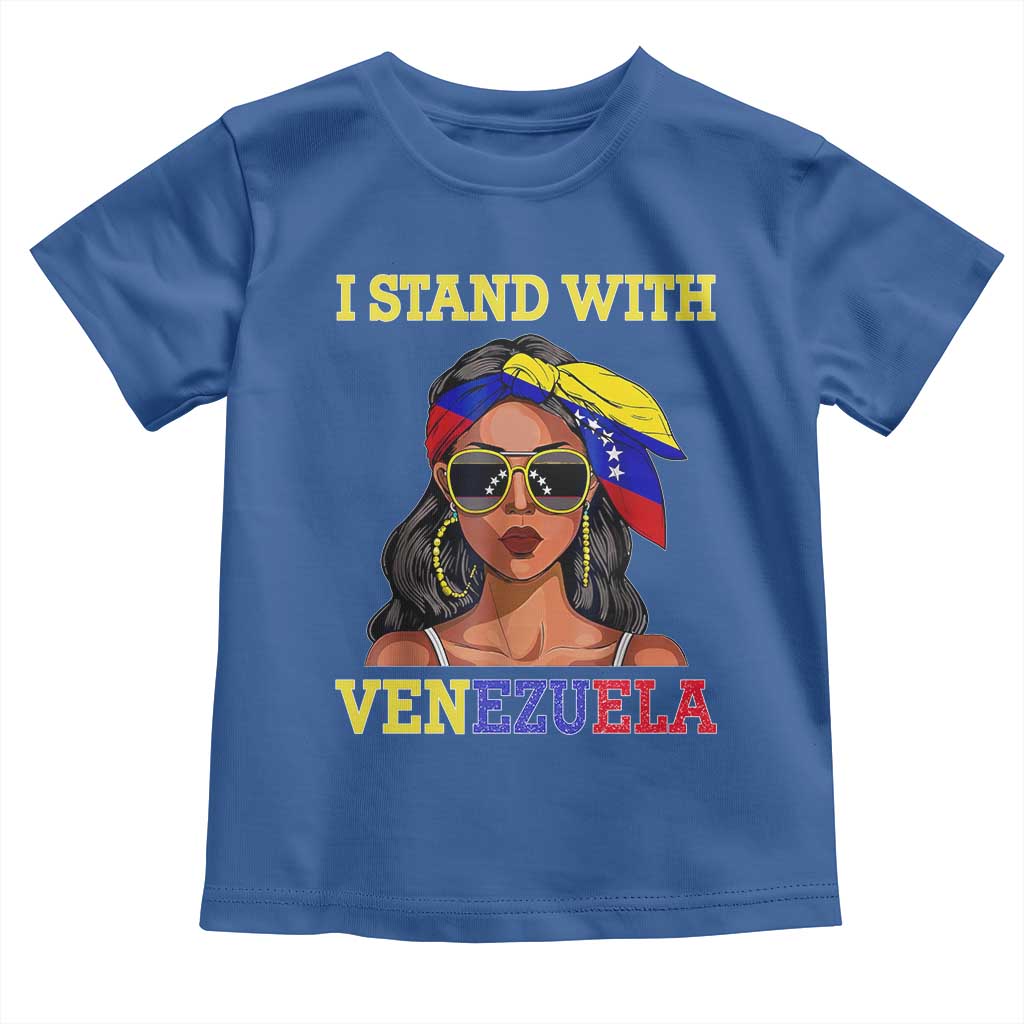 Stand With Venezuela Patriotic Toddler T Shirt Venezuelan Flag Empowering Afro Latina Messy Bun Bandana TS02 Royal Blue Print Your Wear