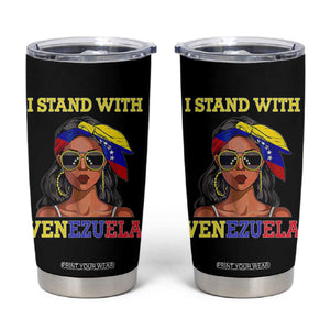 Stand With Venezuela Patriotic Tumbler Cup Venezuelan Flag Empowering Afro Latina Messy Bun Bandana TS02 Black Print Your Wear