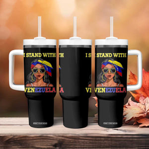 Stand With Venezuela Patriotic Tumbler With Handle Venezuelan Flag Empowering Afro Latina Messy Bun Bandana TS02 Print Your Wear