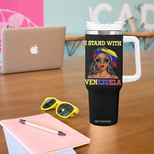 Stand With Venezuela Patriotic Tumbler With Handle Venezuelan Flag Empowering Afro Latina Messy Bun Bandana TS02 Print Your Wear