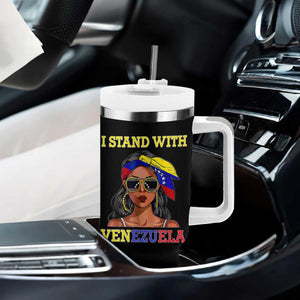 Stand With Venezuela Patriotic Tumbler With Handle Venezuelan Flag Empowering Afro Latina Messy Bun Bandana TS02 Print Your Wear