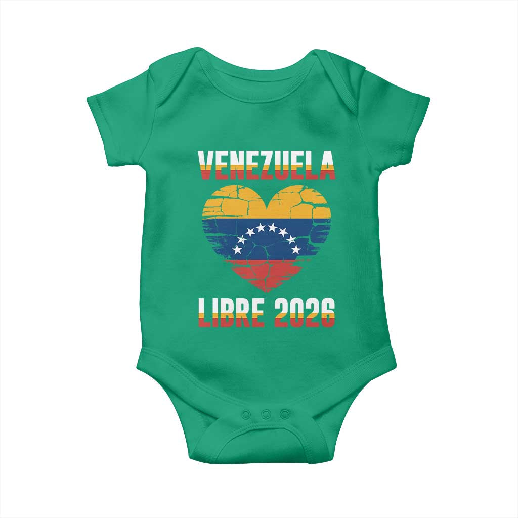 Venezuela Libre 2026 Baby Onesie Venezuelan Flag Heart Freedom and National Pride TS02 Irish Green Print Your Wear