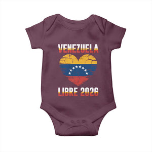 Venezuela Libre 2026 Baby Onesie Venezuelan Flag Heart Freedom and National Pride TS02 Maroon Print Your Wear