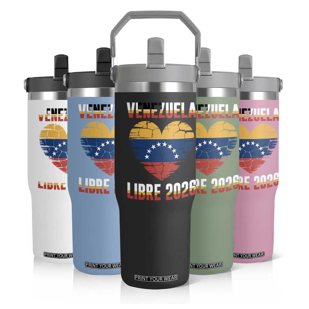 Venezuela Libre 2026 Flip Straw Tumbler Venezuelan Flag Heart Freedom and National Pride TS02 Print Your Wear