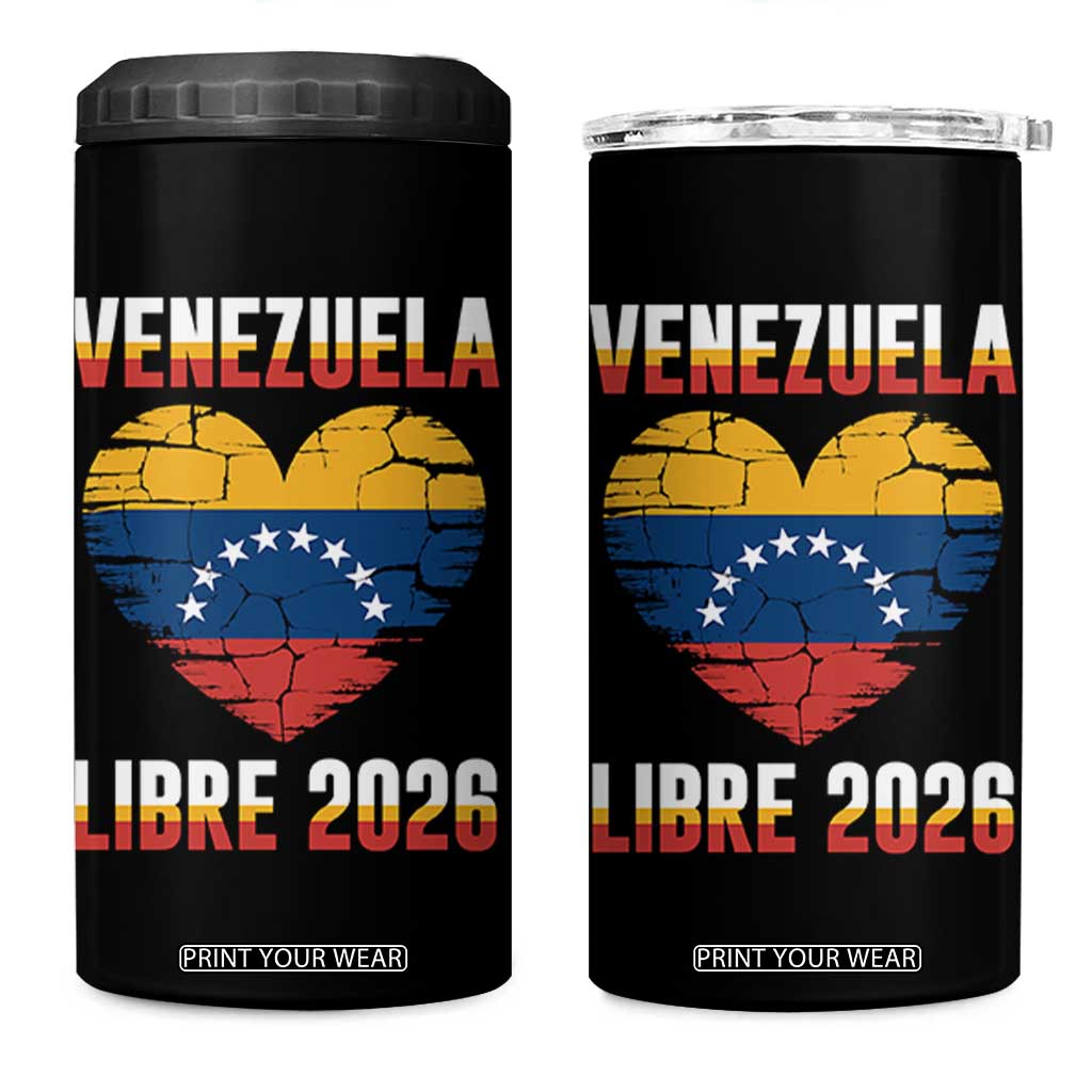 Venezuela Libre 2026 4 in 1 Can Cooler Tumbler Venezuelan Flag Heart Freedom and National Pride TS02 One Size: 16 oz Black Print Your Wear