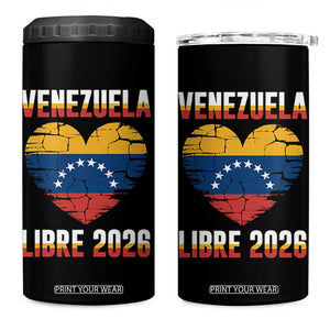 Venezuela Libre 2026 4 in 1 Can Cooler Tumbler Venezuelan Flag Heart Freedom and National Pride TS02 One Size: 16 oz Black Print Your Wear