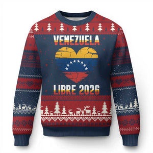 Venezuela Libre 2026 Ugly Christmas Sweater Venezuelan Flag Heart Freedom and National Pride TS02 Navy Red Print Your Wear