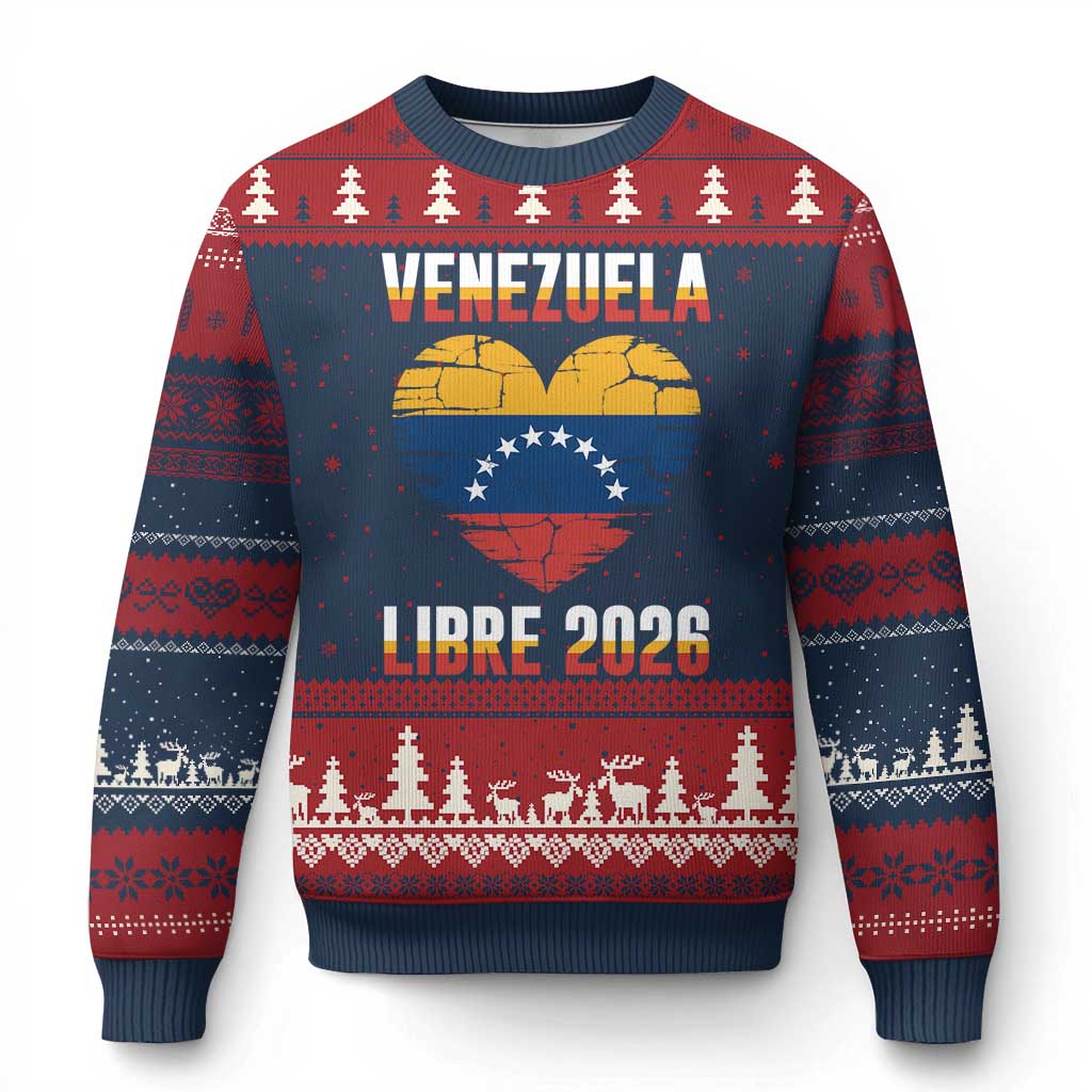Venezuela Libre 2026 Ugly Christmas Sweater Venezuelan Flag Heart Freedom and National Pride TS02 Navy Red Print Your Wear